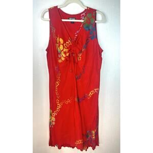 Vintage 90s Red Tropical Tantrum Hawaii Theme Dress With Adjustable Tie Size XL